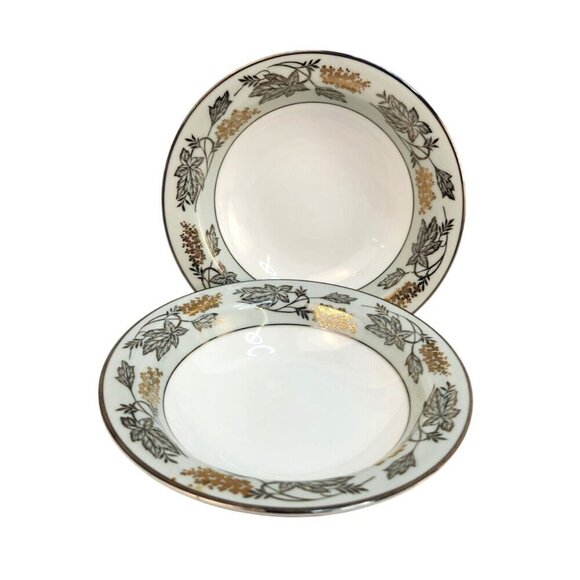 Noritake China 5487 Japan Gold & Green Leaf Pattern Bowls Set Of 2 - Picture 6 of 6